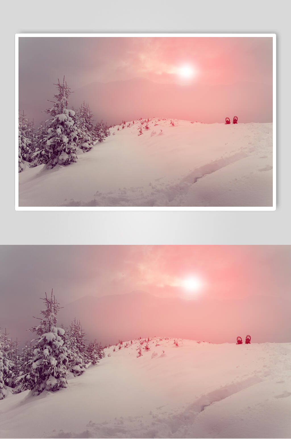 大雪发光太阳冬季雪景摄影图片