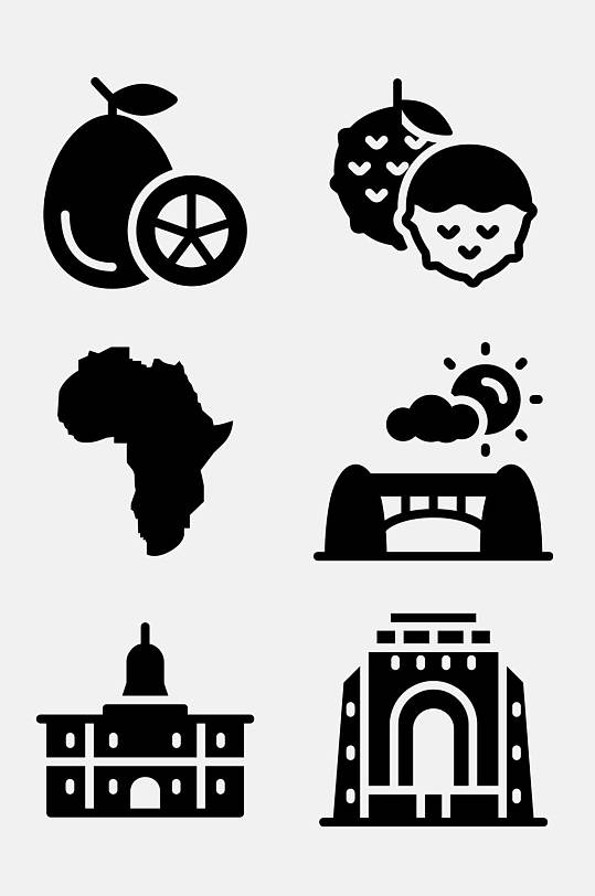 黑白橙子非洲文化单色图标免抠素材