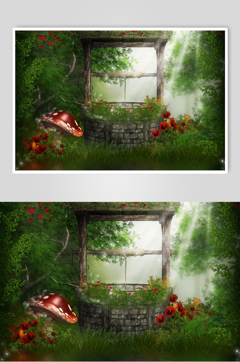 绿草地窗户创意画意背景图素材