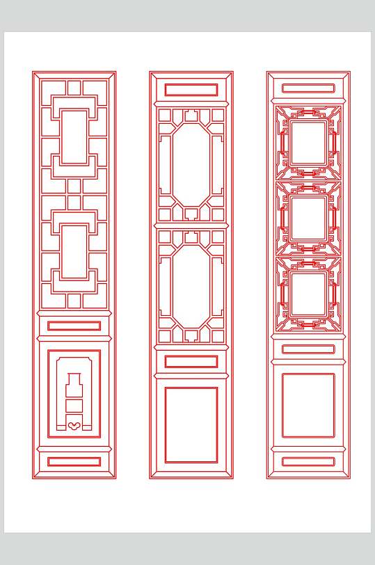 红色矢量雕花屏风装饰素材