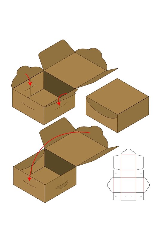 纸箱黄色甜品纸箱刀模包装盒展开图
