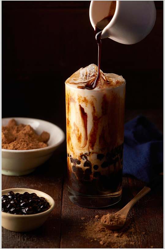 黑糖珍珠奶茶竖版饮品高清摄影图片