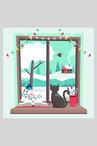窗户矢量圣诞插画