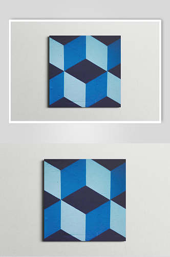 正方形阴影线条蓝艺术画框样机