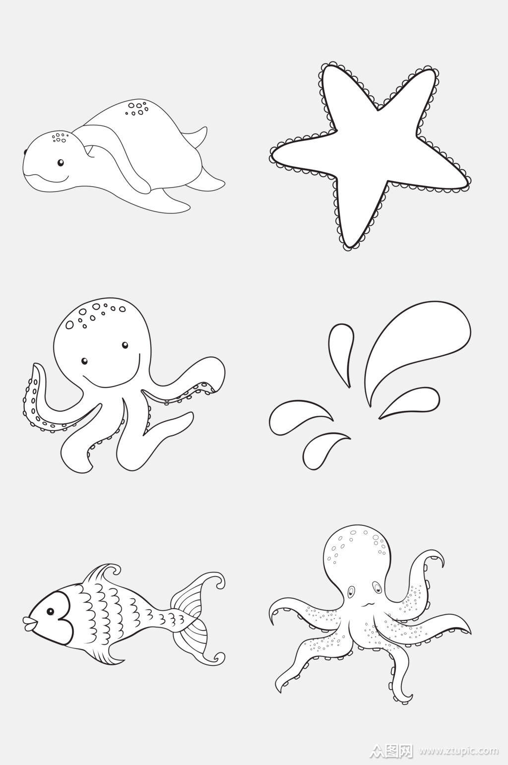 章鱼黑白简笔画免抠素材素材