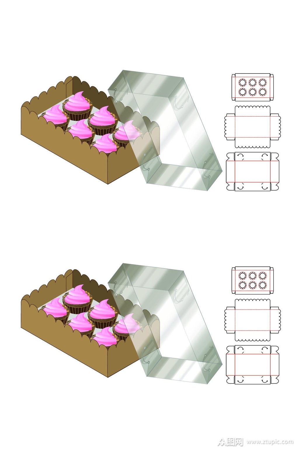 奶油小点心产品包装盒刀模展开图素材