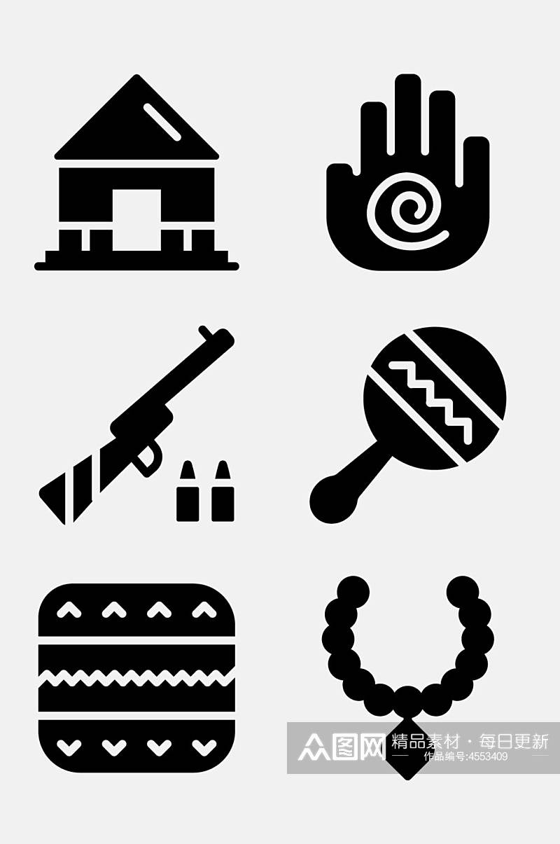 黑白项链非洲文化单色图标免抠素材素材