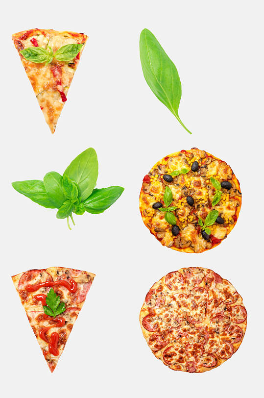 创意罗勒叶披萨美食免抠素材