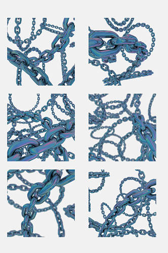 蓝色镀铬金属铁链免抠素材