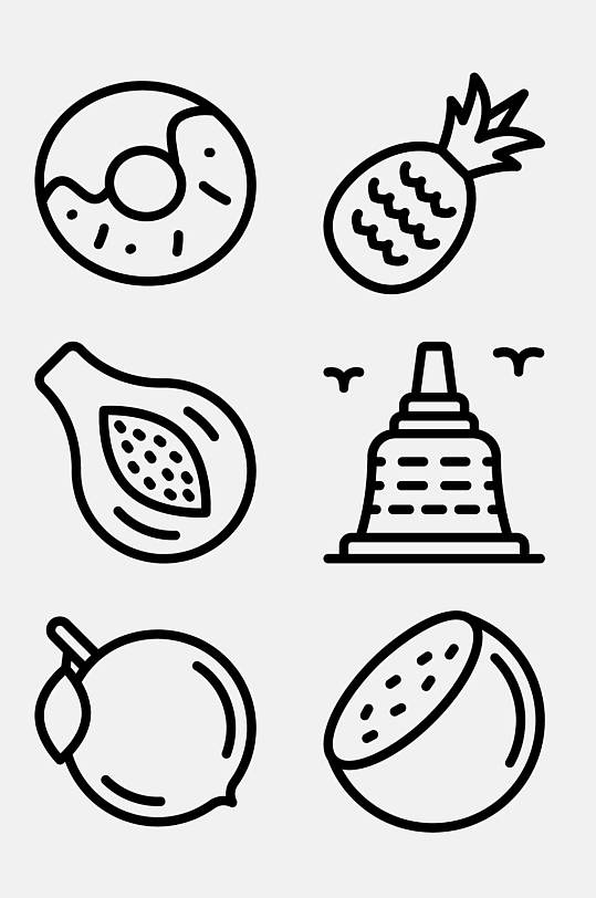 菠萝线性印度尼西亚文化图标免抠素材