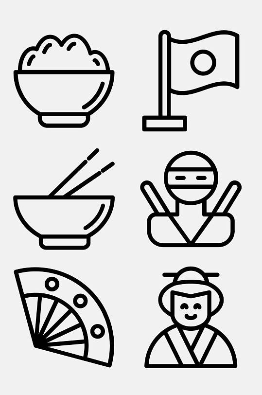 忍者米饭国旗日本文化线性图标免抠素材