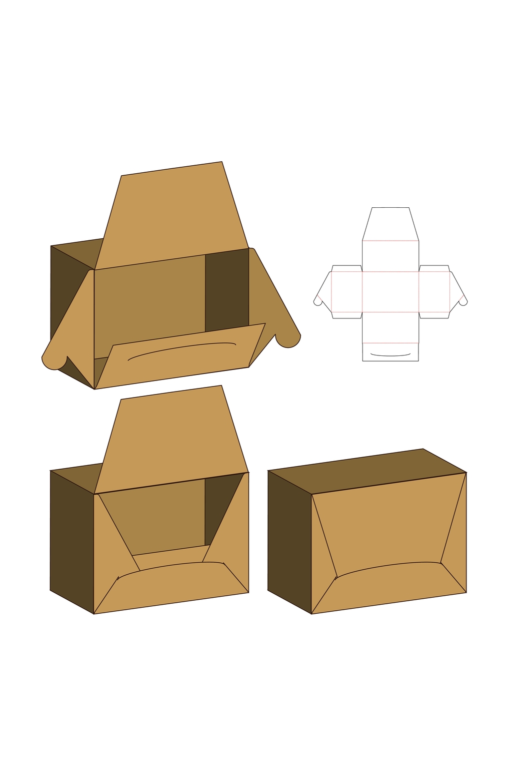 个性极简甜品纸箱刀模包装盒展开图