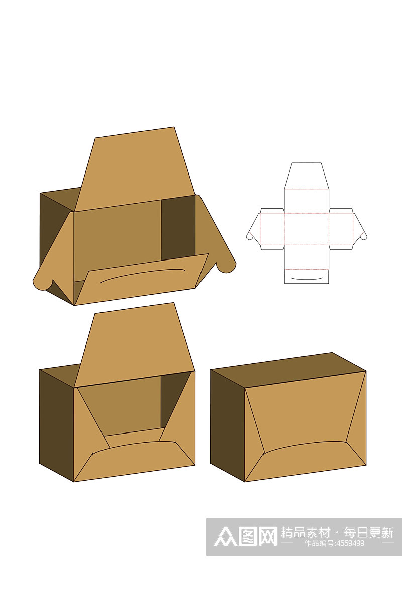 个性极简甜品纸箱刀模包装盒展开图素材