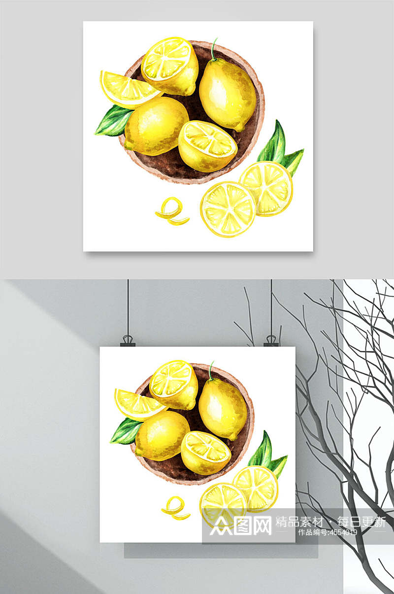 创意手绘柠檬水果插画素材素材