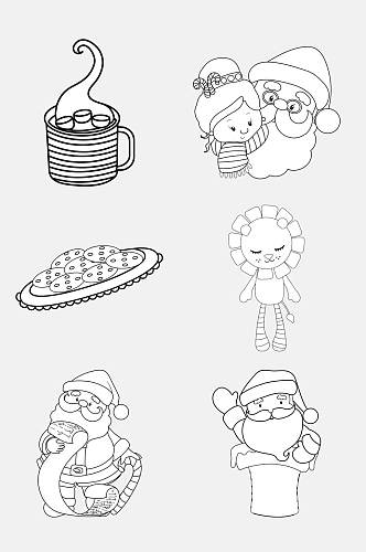 饼干圣诞老人黑白简笔画免抠素材