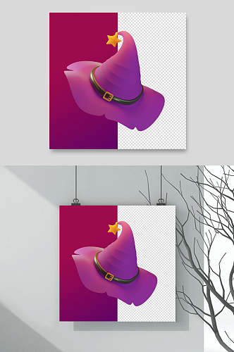 紫色帽子万圣节海报素材