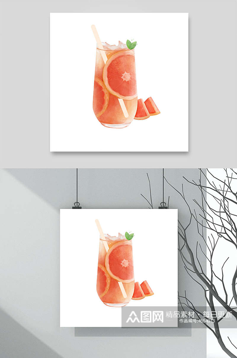 创意橙子手绘手账奶茶素材素材