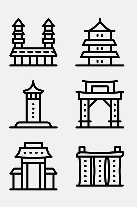 黑白建筑线性新加坡文化图标免抠素材