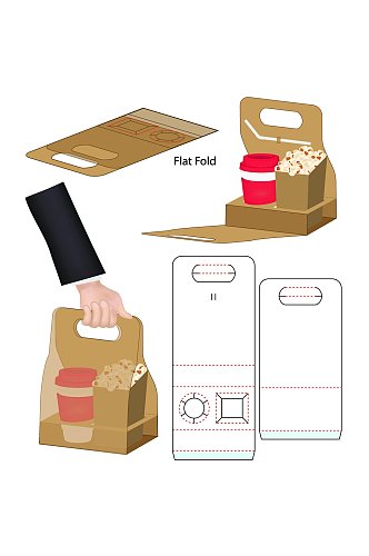 外卖产品包装盒刀模展开图
