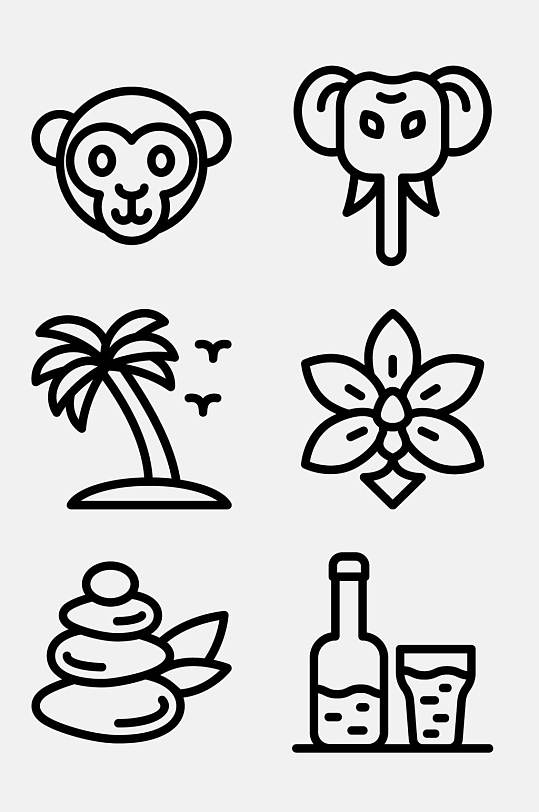 椰子树线性印度尼西亚文化图标免抠素材