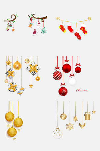红色彩球圣诞节装饰免抠素材
