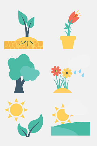 太阳树木花草园林业图标免抠素材