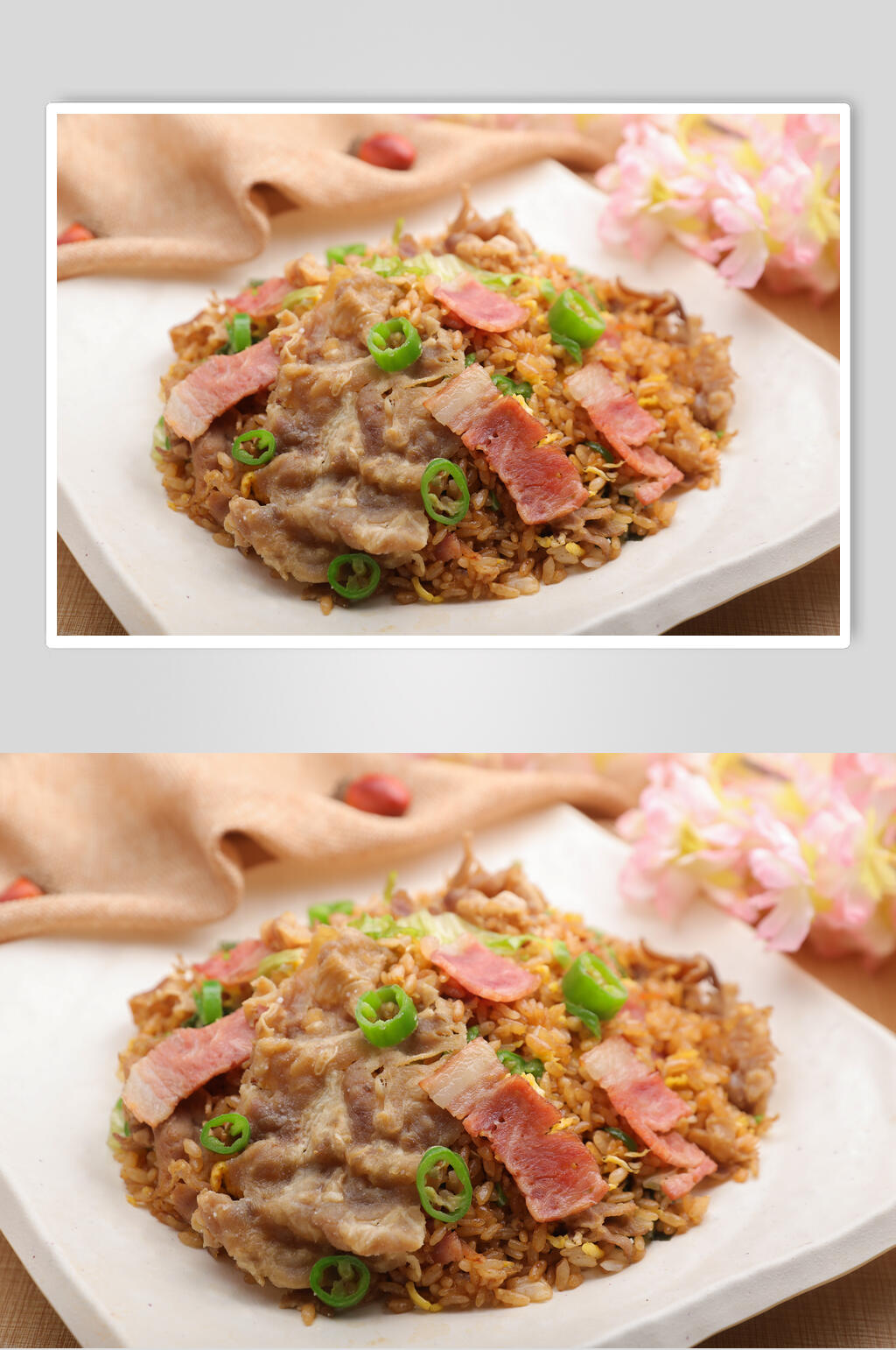 创意肥牛腊肉炒饭图片素材