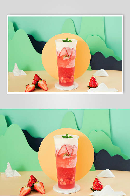 草莓剪纸风奶茶图片