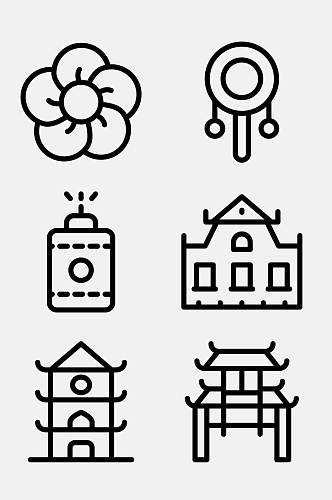 创意中国香港线性图标免抠素材
