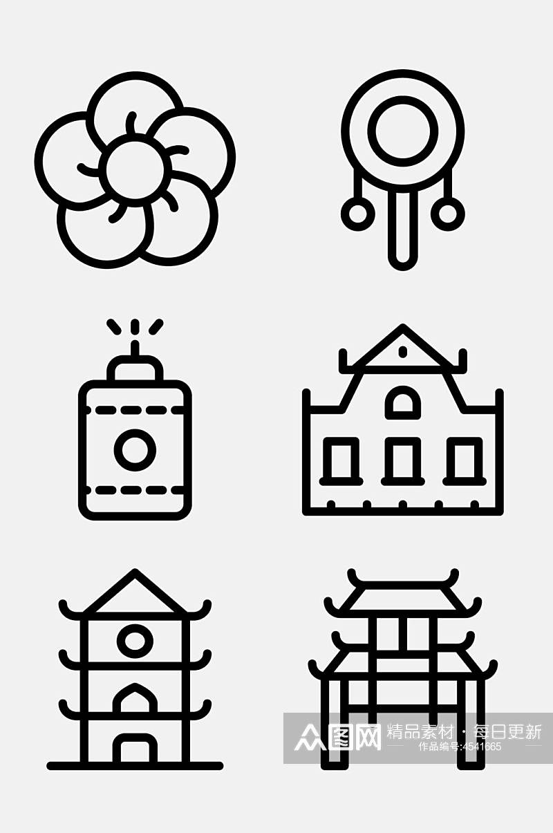 创意中国香港线性图标免抠素材素材
