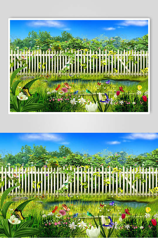 栅栏草地创意背景图片