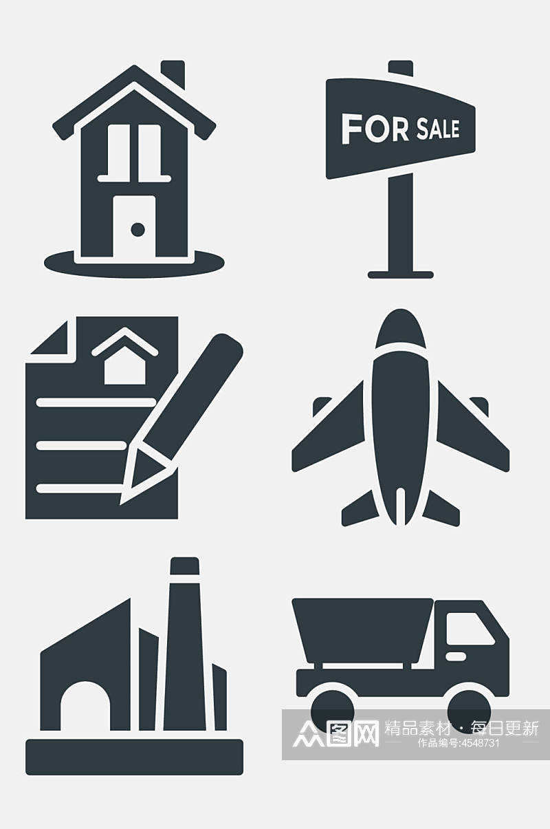 飞机卡车地产房屋单色图标免抠素材素材