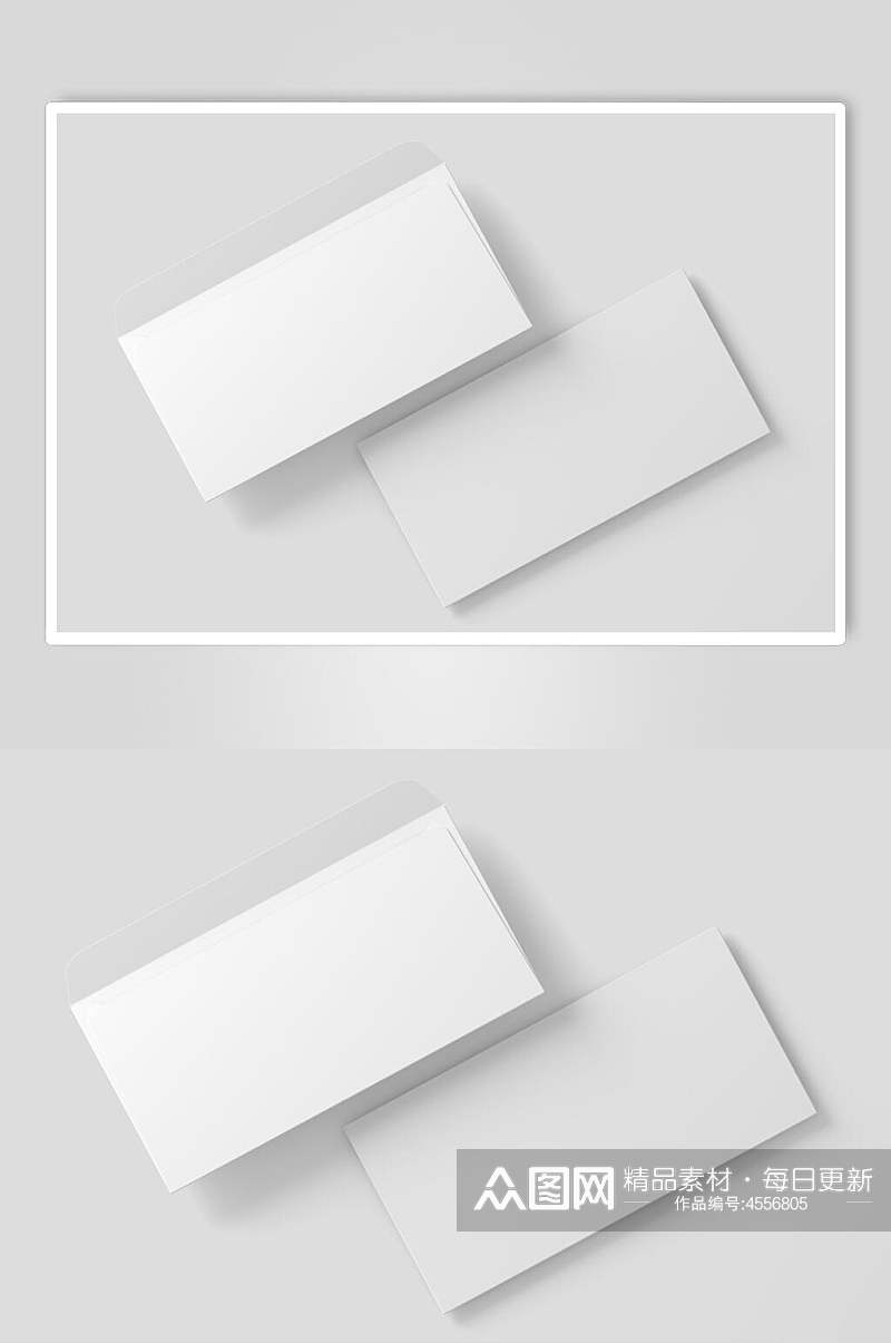 翻开的两个白色信封贴图样机素材