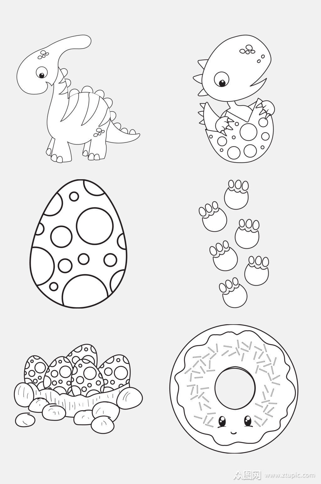 黑白可爱卡通形象简笔画免抠素材素材