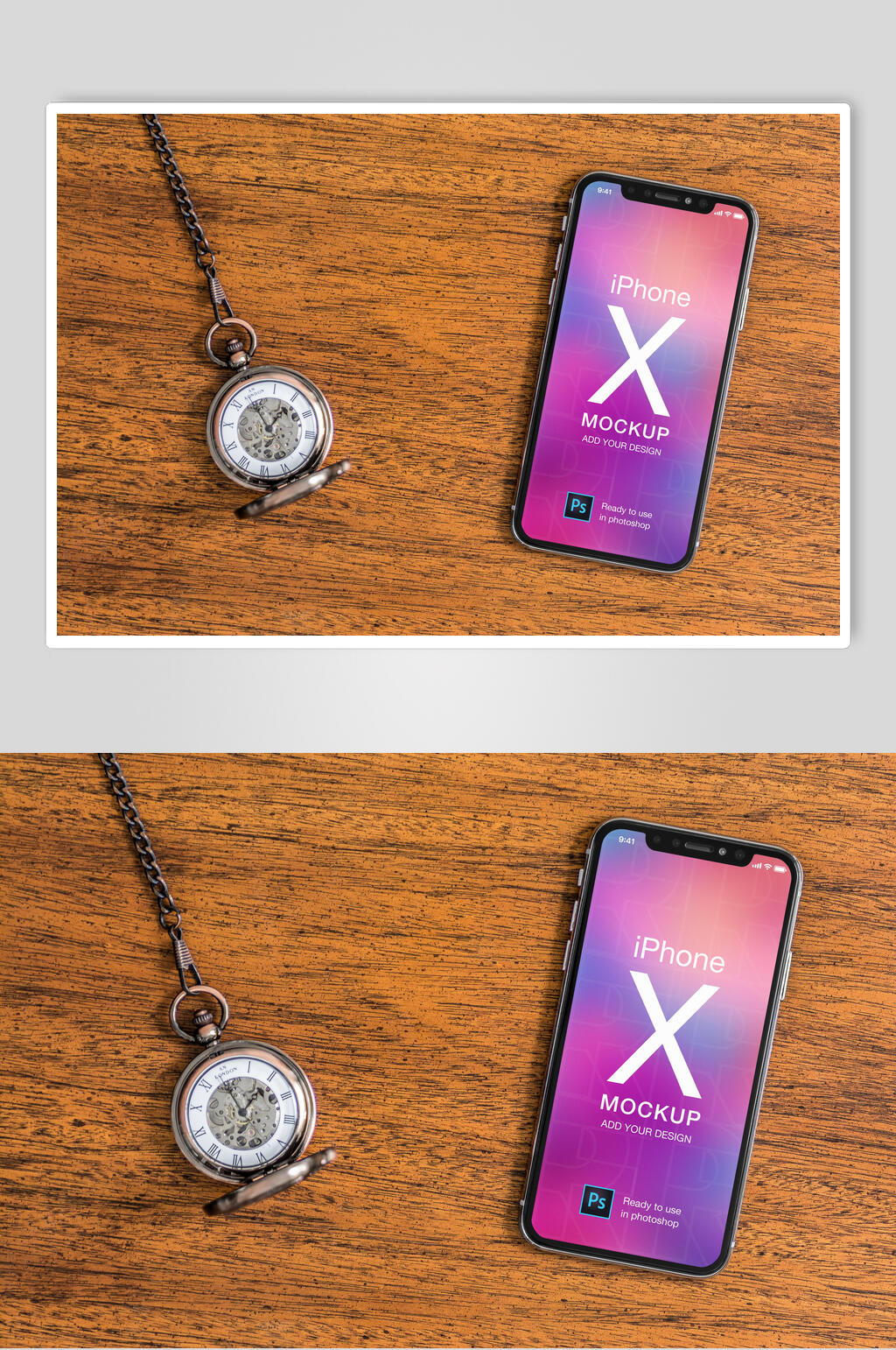 桌面上的iPhoneX手机样机素材