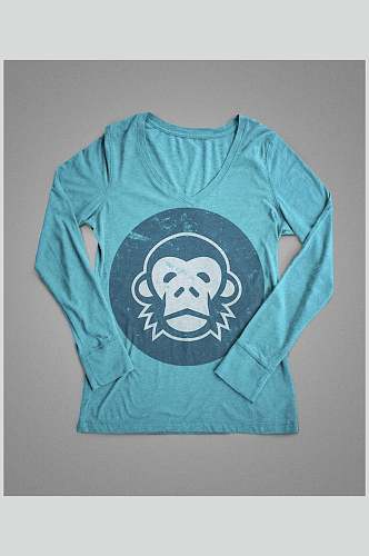 蓝色猴子V领男T恤短袖样机