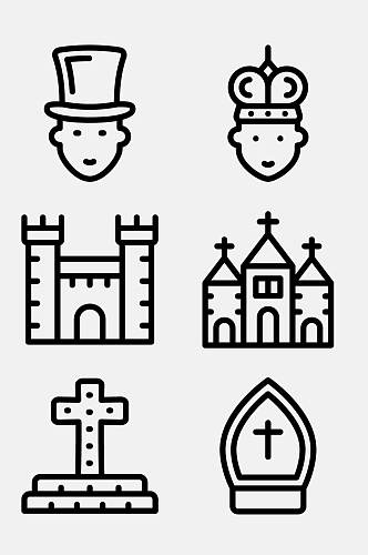 十字架盾牌线性英国文化图标免抠素材