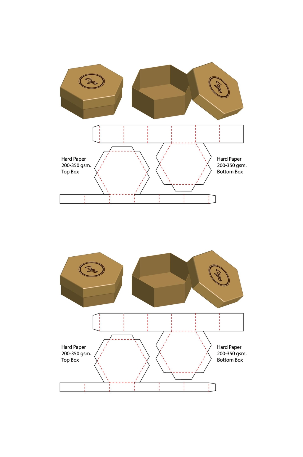 六边形甜品纸箱刀模包装盒展开图