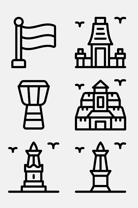 旗帜线性印度尼西亚文化图标免抠素材-众图网