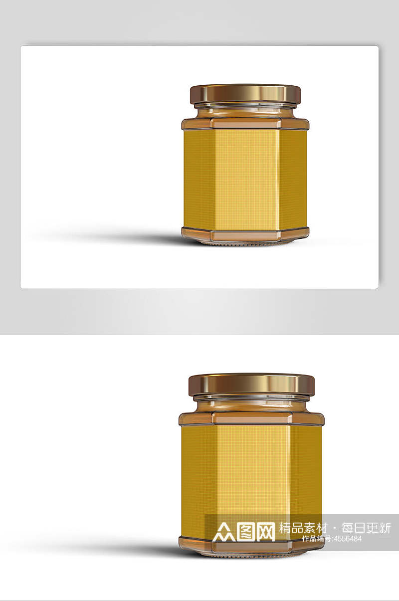 多边形玻璃蜂蜜罐头瓶样机素材