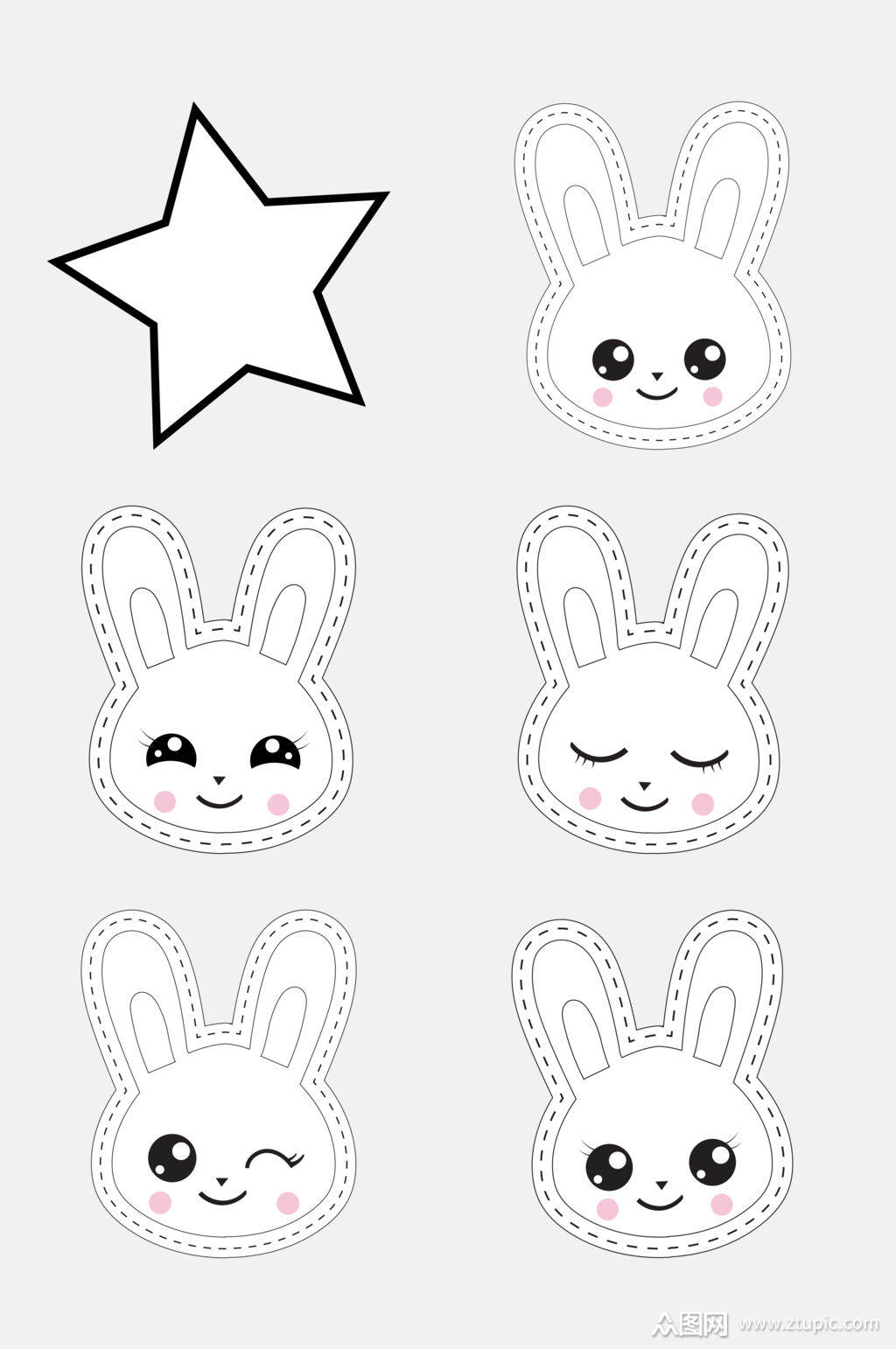 黑白可爱卡通形象简笔画免抠素材素材