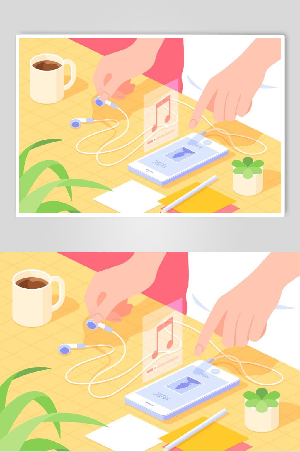 咖啡耳塞笔手机应用智能生活矢量插画素材