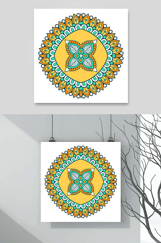 花纹黄色的彩绘花纹图案矢量素材