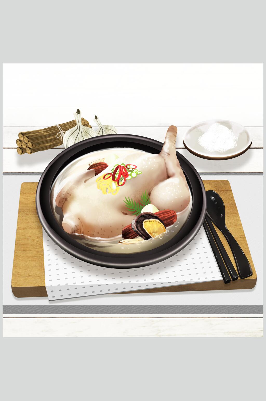 鸡肉时尚美食手绘素材素材