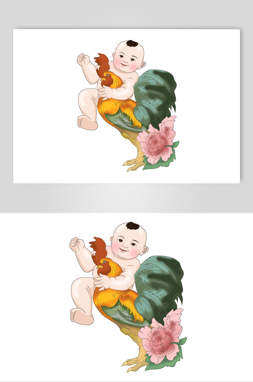 简约花朵公鸡福娃素材素材