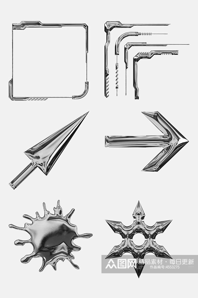 大气箭头酸性镀铬金属免抠素材素材