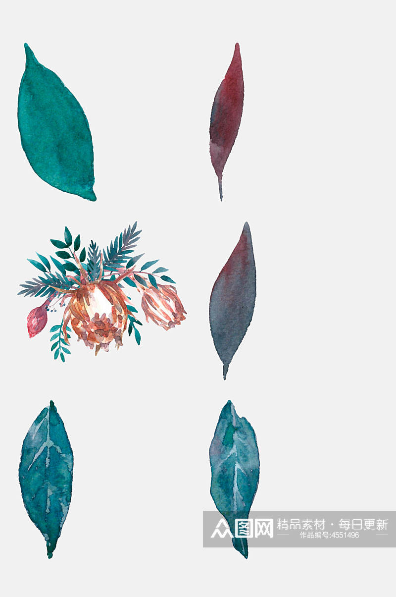 创意水彩风森系花卉水彩免抠素材素材