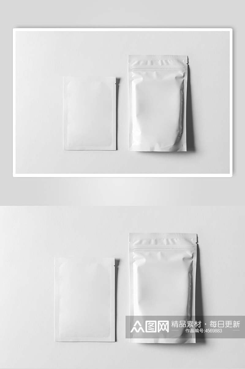 膨化袋阴影长方形灰自立袋样机素材
