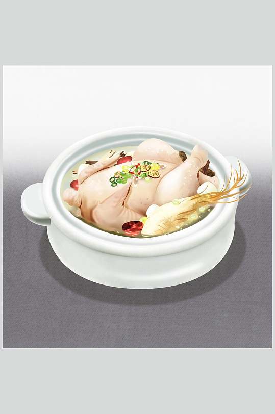 滋补人参鸡汤美食手绘素材