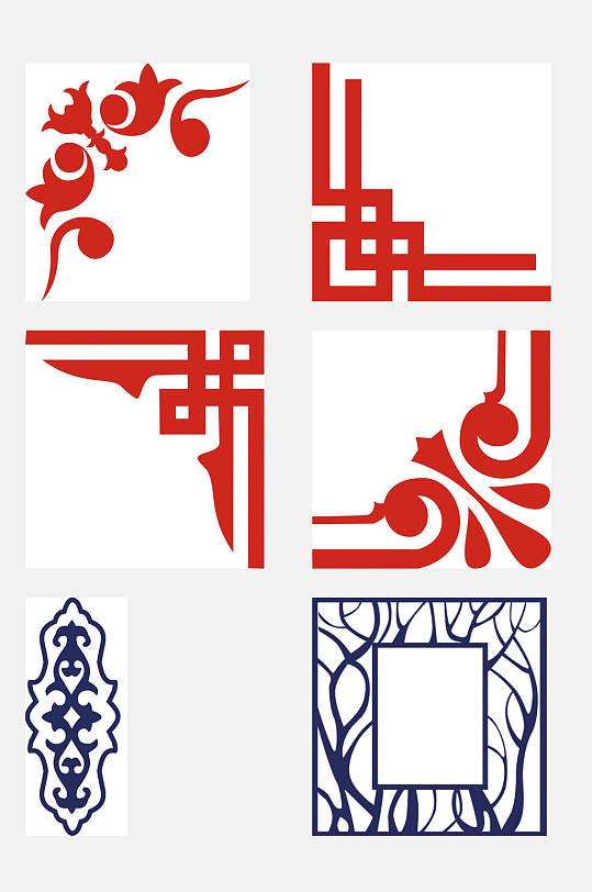 红色简约窗花边框免抠素材